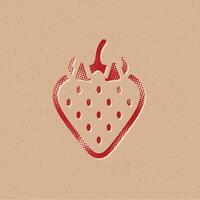 Strawberry halftone style icon with grunge background vector illustration