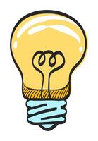 Light bulb icon in hand drawn color vector illustration