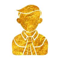 Hand drawn Judge avatar icon in gold foil texture vector illustration