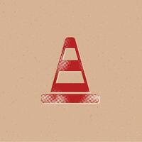 Traffic cone halftone style icon with grunge background vector illustration