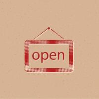 Open sign halftone style icon with grunge background vector illustration