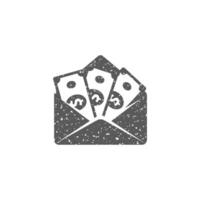 Money envelope icon in grunge texture vector illustration