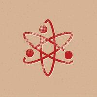 átomo estructura trama de semitonos estilo icono con grunge antecedentes vector ilustración