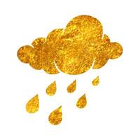 Hand drawn Rain cloud icon in gold foil texture vector illustration