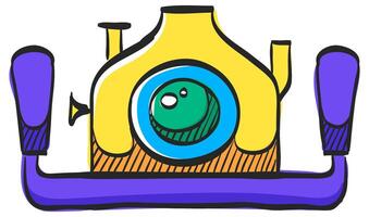 submarino cámara icono en mano dibujado color vector ilustración