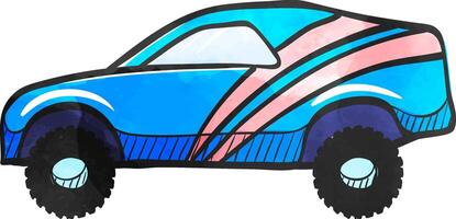 Rally car icon in color drawing. Race championship competition fast track road vector