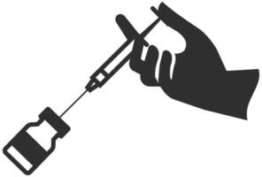 Vaccine taken using syringe icon in black and white. Vector illustration.