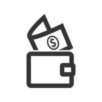 Wallet icon in thick outline style. Black and white monochrome vector illustration.
