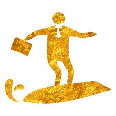 Hand drawn Businessman challenge icon in gold foil texture vector illustration