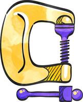 Clamp tool icon in color drawing. Industrial mechanic repair construction building automotive vector