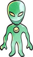 Alien icon in color drawing. Extraterrestrial, outer space, invader, humanoid vector