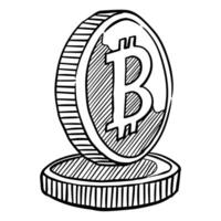 Bitcoin cryptocurrency coin. Hand drawn vector illustration.