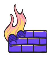 Firewall icon in hand drawn color vector illustration