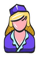 Stewardess avatar icon in hand drawn color vector illustration