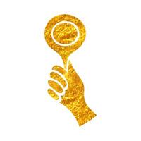 Hand drawn Bidder hand icon in gold foil texture vector illustration