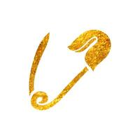 Hand drawn Pin icon in gold foil texture vector illustration