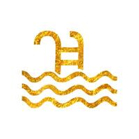 Hand drawn Swimming pool icon in gold foil texture vector illustration