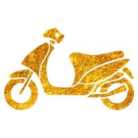 Hand drawn Motorcycle icon in gold foil texture vector illustration