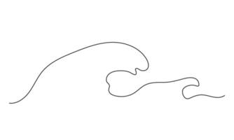 Big wave one line. Contour, hand drwan silhouette. Vector