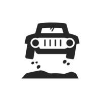 Rally car icon in thick outline style. Black and white monochrome vector illustration.