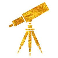 Hand drawn Telescope icon in gold foil texture vector illustration