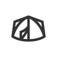 Camping tent icon in thick outline style. Black and white monochrome vector illustration.