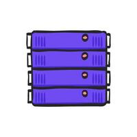 Server rack icon in hand drawn color vector illustration