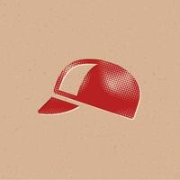 Cycling hat halftone style icon with grunge background vector illustration