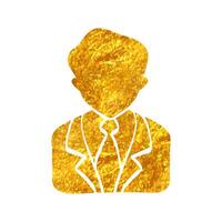 Hand drawn Businessman icon in gold foil texture vector illustration