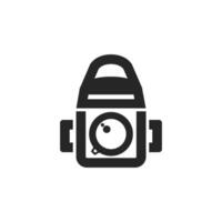 Camera icon in thick outline style. Black and white monochrome vector illustration.