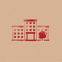 edificio trama de semitonos estilo icono con grunge antecedentes vector ilustración