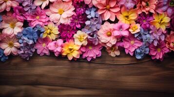 AI generated vintage wood background flowers ai generated photo