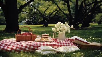 ai generado verano rojo y blanco picnic ai generado foto