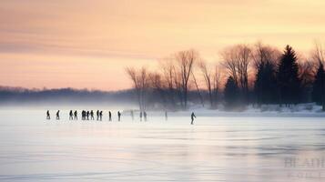 ai generado planeo hielo Patinaje en lago ai generado foto