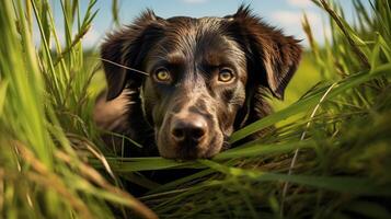 AI generated runng dog in tall grass ai generated photo