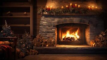 AI generated warmth fireplace scene ai generated photo