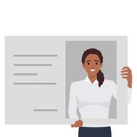 Identification card icon. Vector illustration. Woman taking picture with photo frame for identity card.