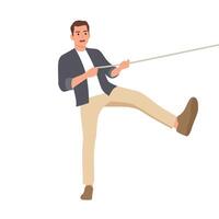 Young man pulling a rope tug of war. vector