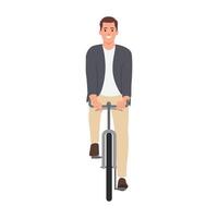 Businessman riding a vintage bike front view. vector