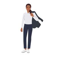 Stylish Business women holding suit jacket on her shoulder. After work. vector