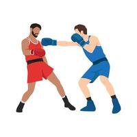 Two boxers fighting. Battle spectacle event with knockdown between professional sportsmen in sportswear. vector