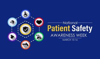 Patient safety awareness week is observed every year in March. That is serves as a  awareness promoting and Improvement patient safety practices. Banner poster, flyer and Banner, background design. vector