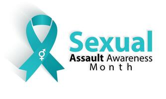 Sexual assault awareness month concept. Banner with teal ribbon Vector illustration . Poster ,flyer and Banner, background design.
