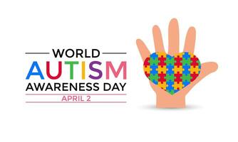 Vector Illustration of World autism awareness day.  Hands holding jigsaw puzzle heart shape.  Greeting card, Banner poster, flyer and background design.