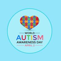 vector ilustración de mundo autismo conciencia día. manos participación rompecabezas rompecabezas corazón forma. saludo tarjeta, bandera póster, volantes y antecedentes diseño.