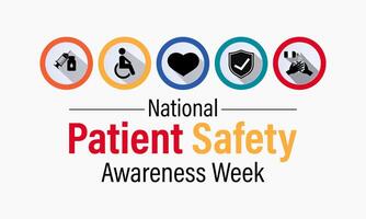 Patient safety awareness week is observed every year in March. That is serves as a  awareness promoting and Improvement patient safety practices. Banner poster, flyer and Banner, background design. vector