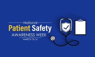 Patient safety awareness week is observed every year in March. That is serves as a  awareness promoting and Improvement patient safety practices. Banner poster, flyer and Banner, background design. vector