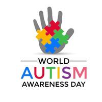 Vector Illustration of World autism awareness day.  Hands holding jigsaw puzzle heart shape.  Greeting card, Banner poster, flyer and background design.