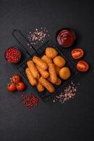 Delicious nuggets, rings and balls of mozzarella and parmesan cheese photo