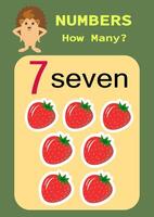 Numbers.Digital card with the image of fruits. Counting game for children. Mathematics worksheet for preschoolers. vector